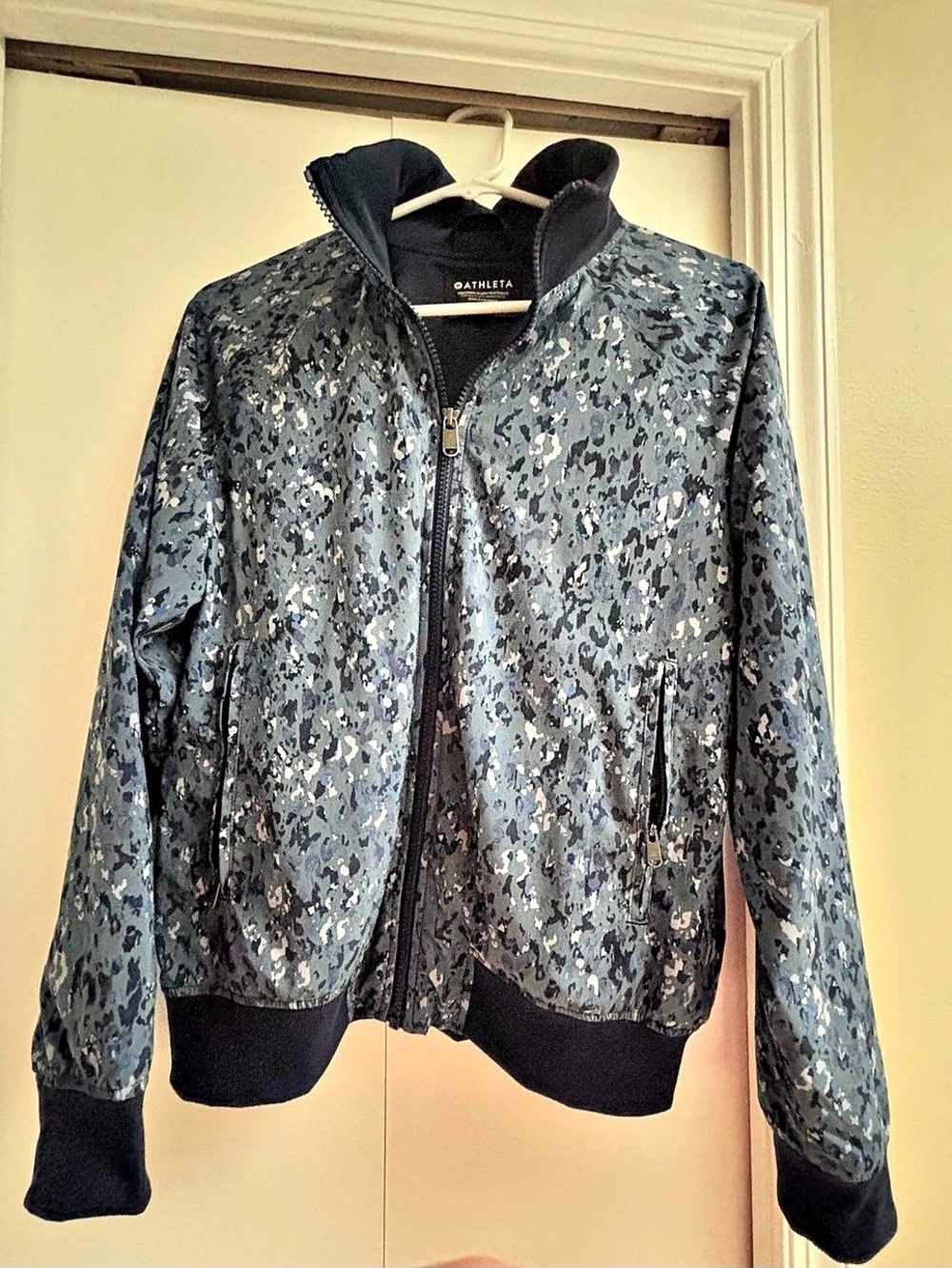 Athleta Brooklyn Bomber Jacket Camo Blue & Black Small